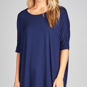 True Navy Ladies fashion elbow sleeve round neck